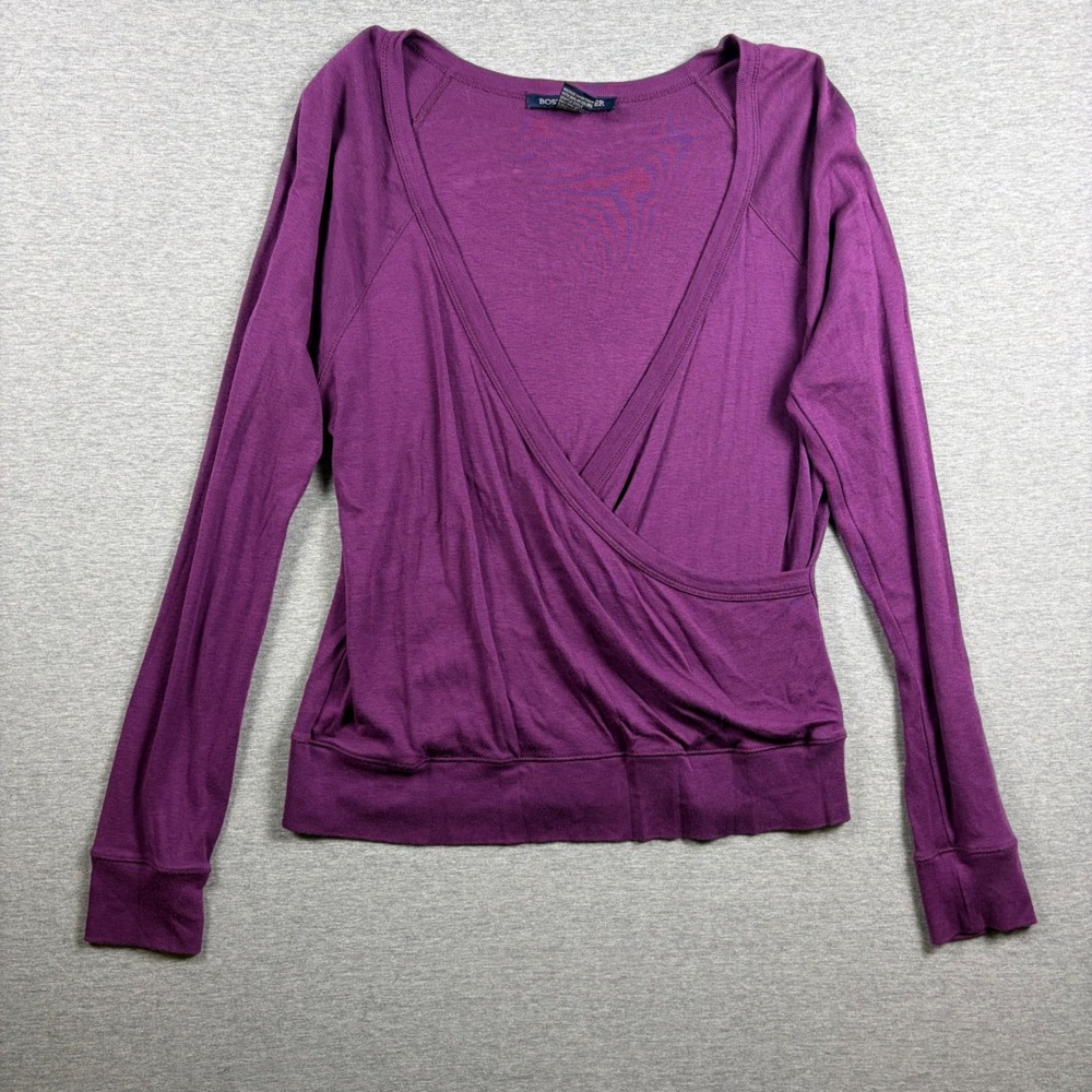 Boston Proper Top Size M Purple Long Sleeve Wrap Surplice Pima Cotton Modal